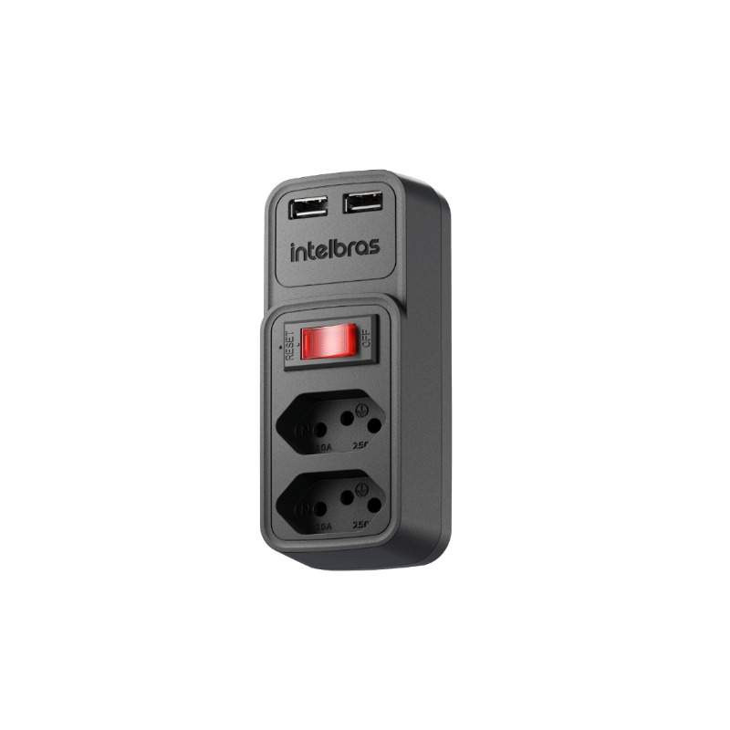 Adaptador Eltrico PRETO 2 TOMADAS 2 USB - EAC 202