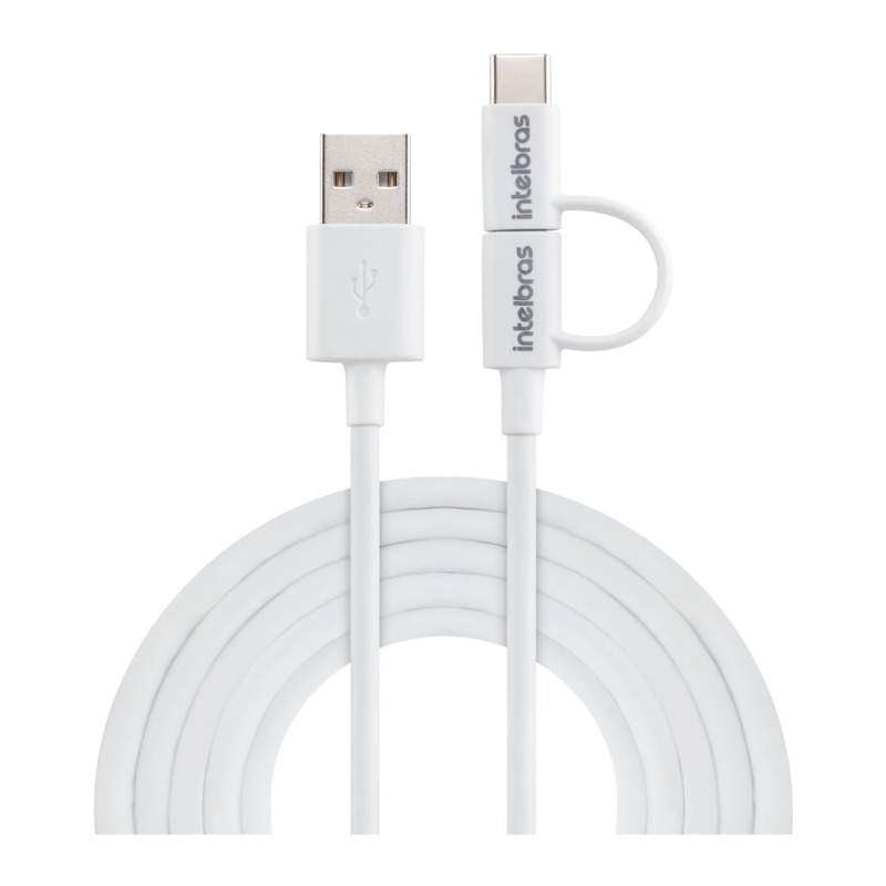 Cabo USB - Micro USB + USB-C 1,2m PVC Branco EUABC 12PB