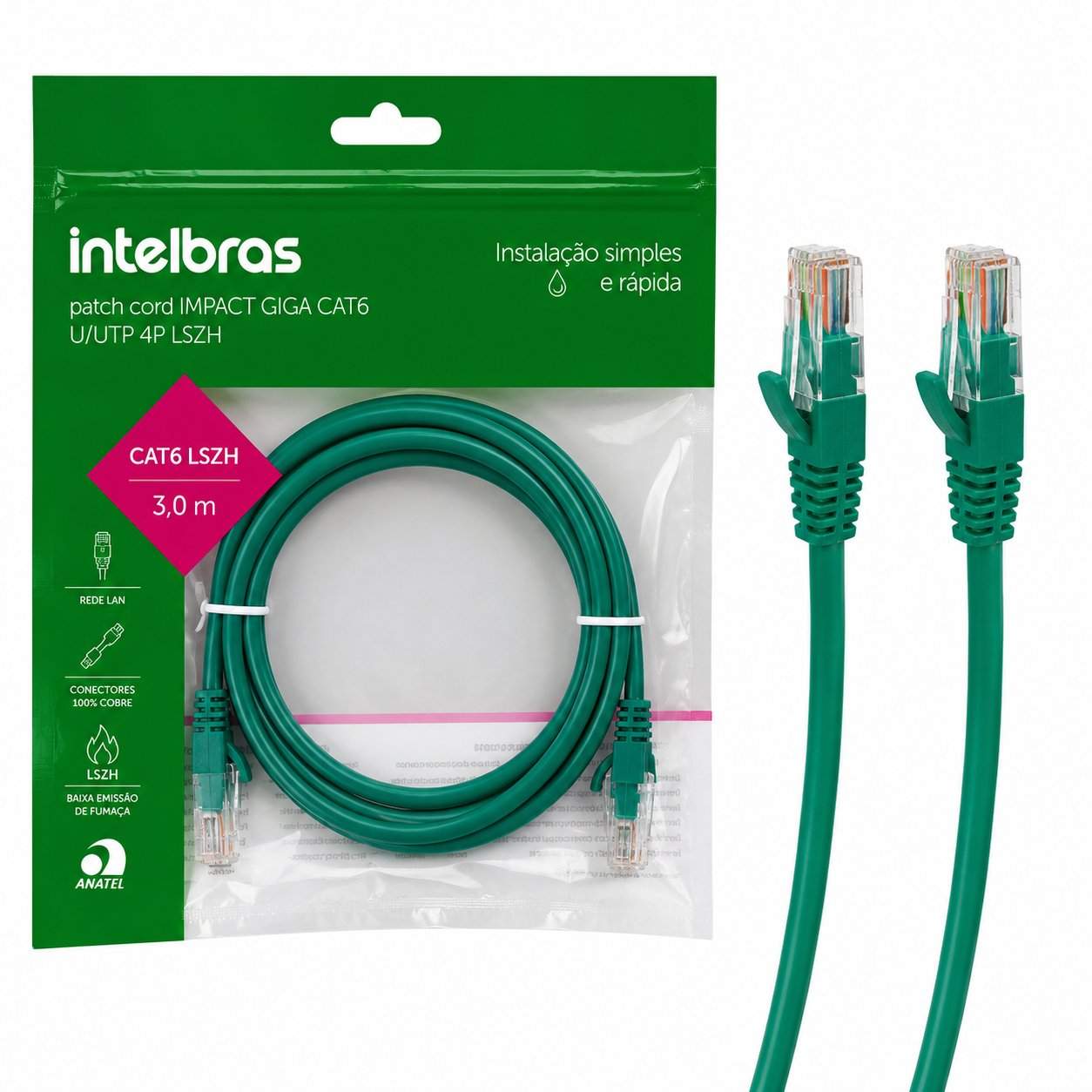 PATCH CORD IMPACT GIGA U/UTP 4P CAT.6 VERDE 3,0M LSZH