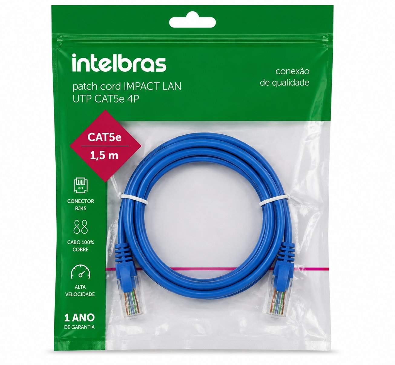 PATCH CORD IMPACT LAN UTP CAT5E 4P AZUL 1,5M PC5AZ15