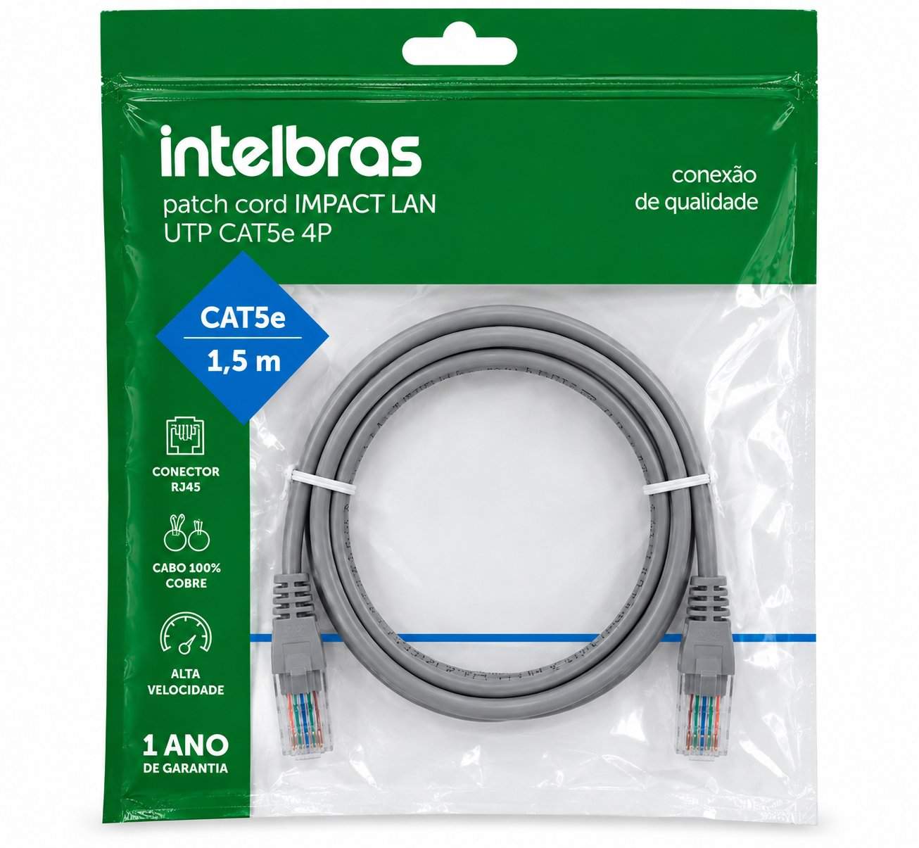 PATCH CORD IMPACT LAN UTP CAT5E 4P CINZA 1,5M