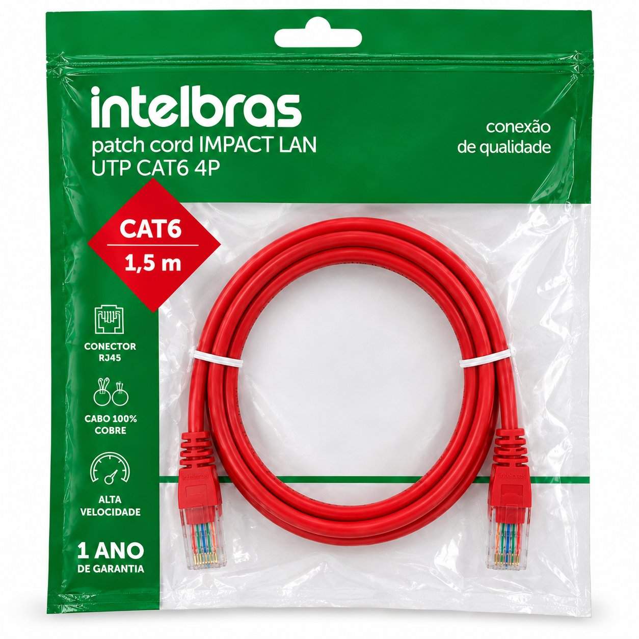 PATCH CORD IMPACT GIGA UTP CAT6 4P VERMELHO 1,5M
