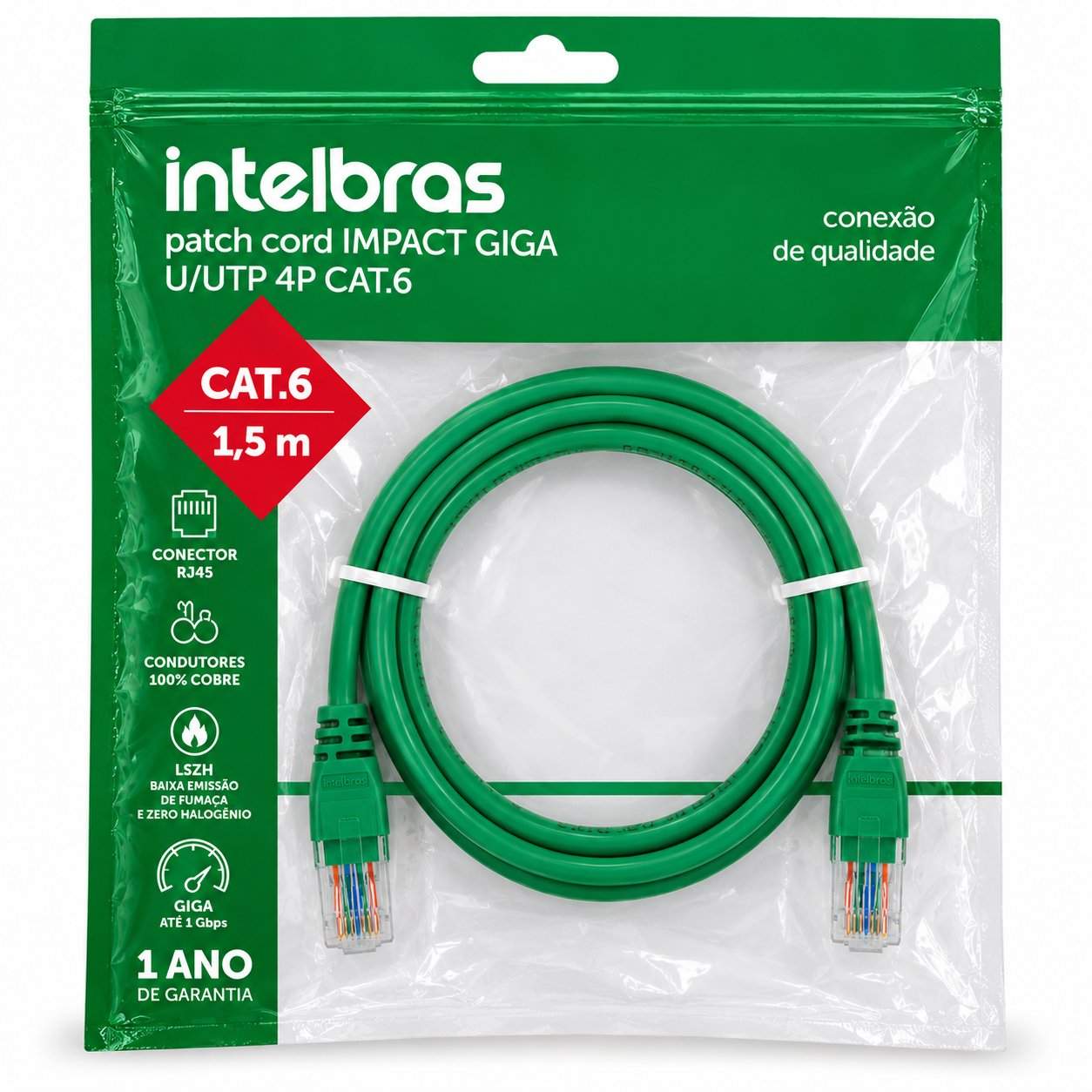 PATCH CORD IMPACT GIGA U/UTP 4P CAT.6 VERDE 1,5M LSZH