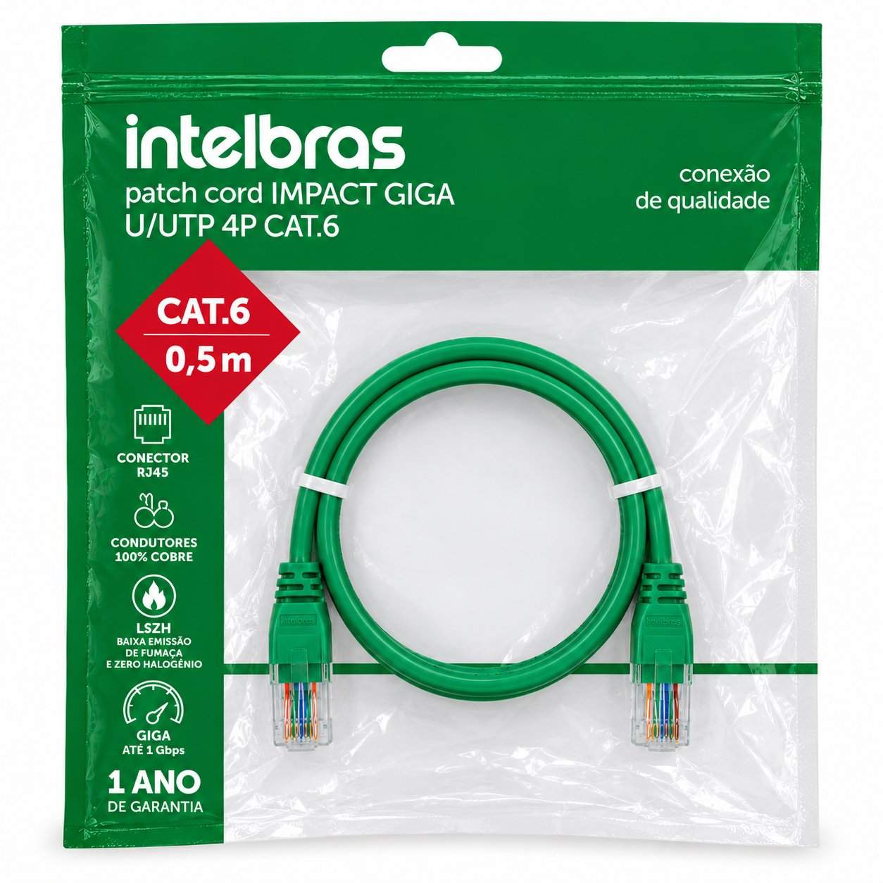 PATCH CORD IMPACT GIGA U/UTP 4P CAT.6 VERDE 0,5M LSZH